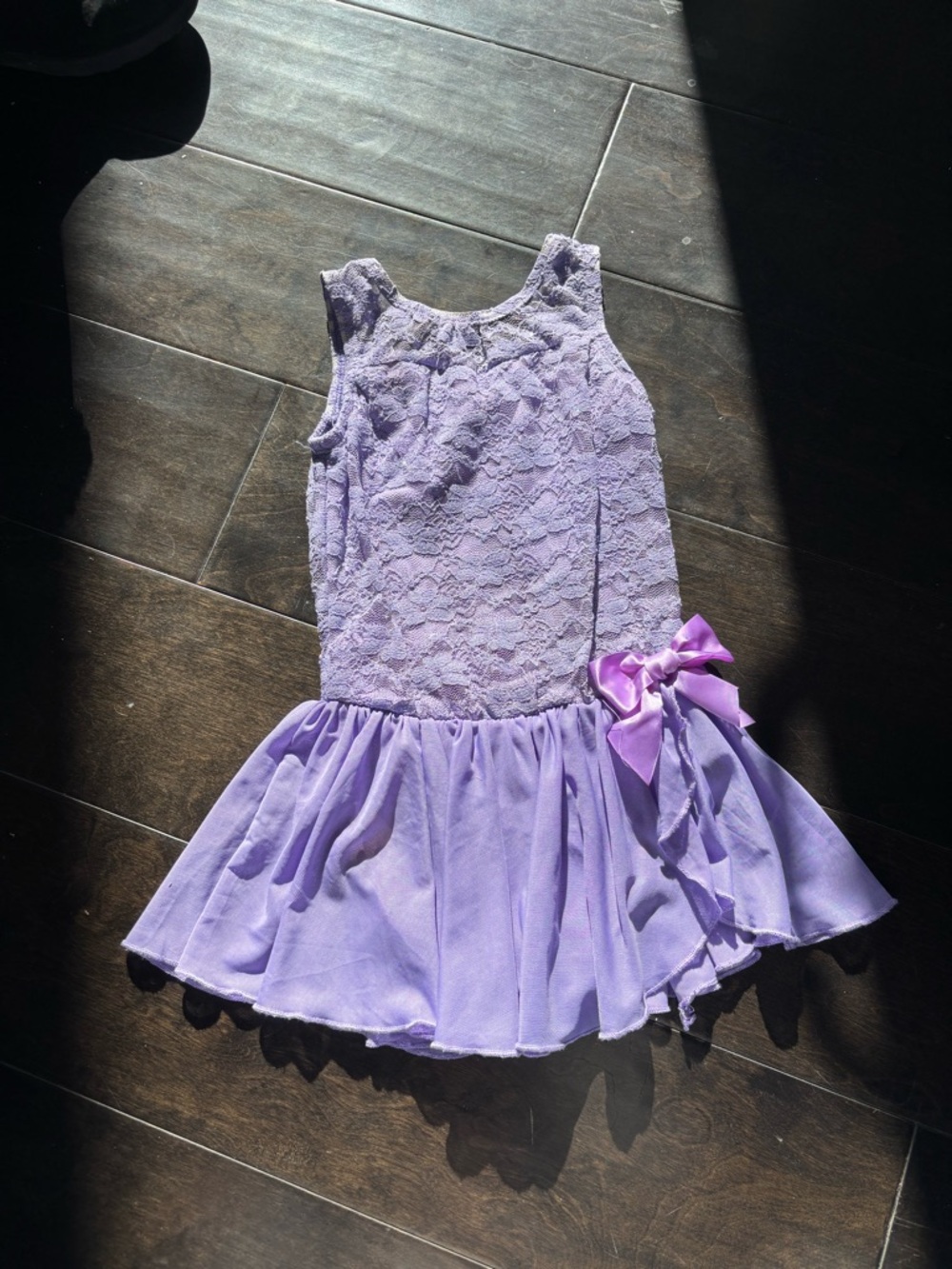 Lilac Lace Ballet Dress with Satin Bow for Girls